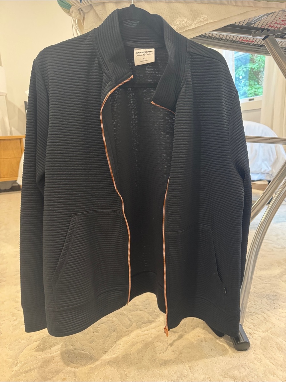 Skechers Black Ribbed Jacket with Copper Zipper